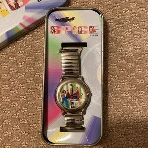 90's vintage Spice Girls Watch by Nelsonic in Novelty Tin case Silver tone Band